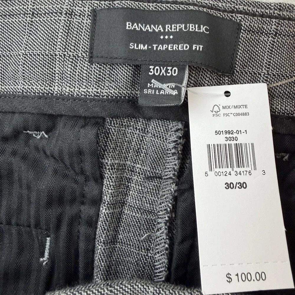 Banana Republic Grayson Dress Pants Mens 30x30 (30x27) Gray Slim Tapered Plaid